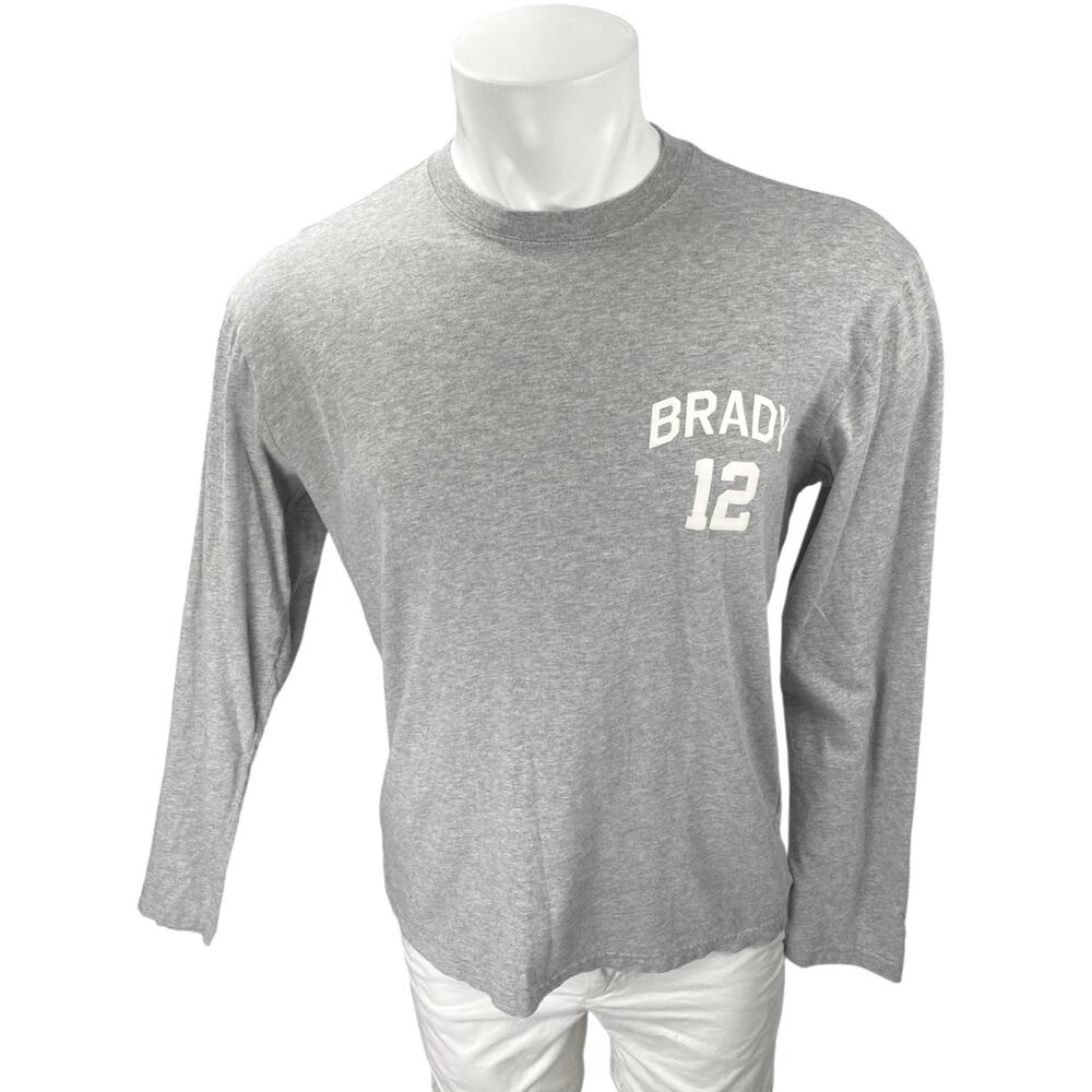 BRADY Men's Gray Heather 12 Long Sleeve Crew Neck Graphic T Shirt Tee Top Size S